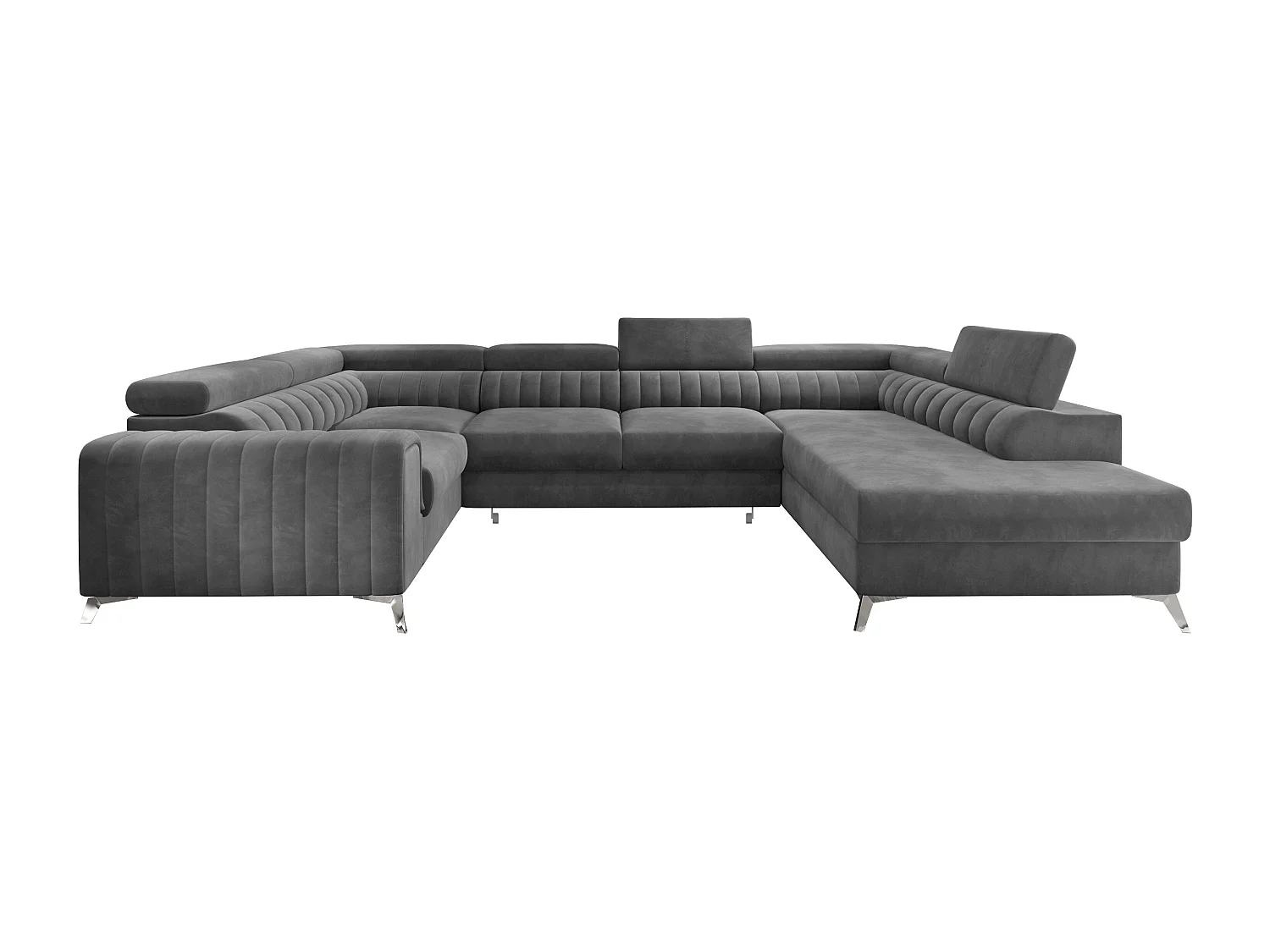 Canapé panoramique convertible velours gris foncé avec coffre de rangement Louve 340cm-Coffre de rangement à droite