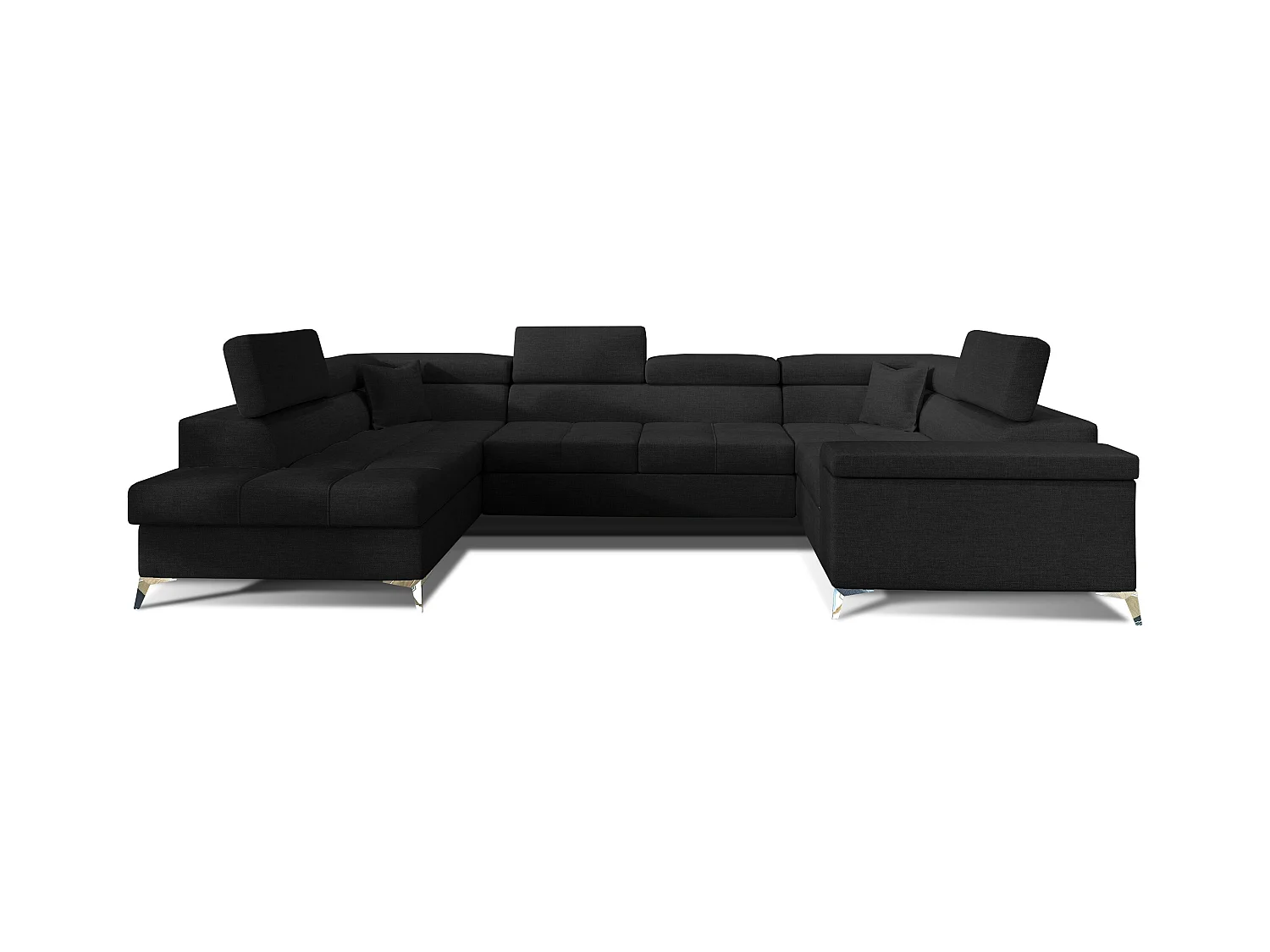Canapé panoramique convertible tissu noir avec coffre de rangement Triano 342cm-Coffre de rangement à gauche