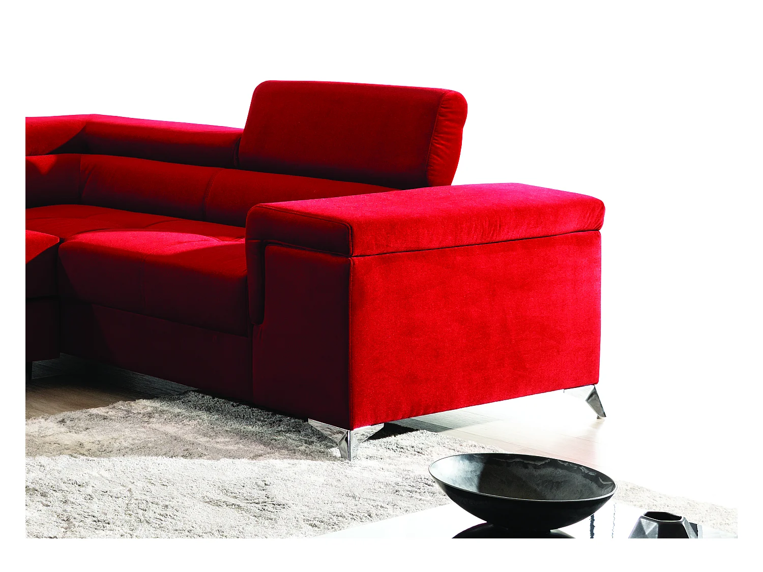 Canapé panoramique convertible tissu noir avec coffre de rangement Triano 342cm-Coffre de rangement à gauche