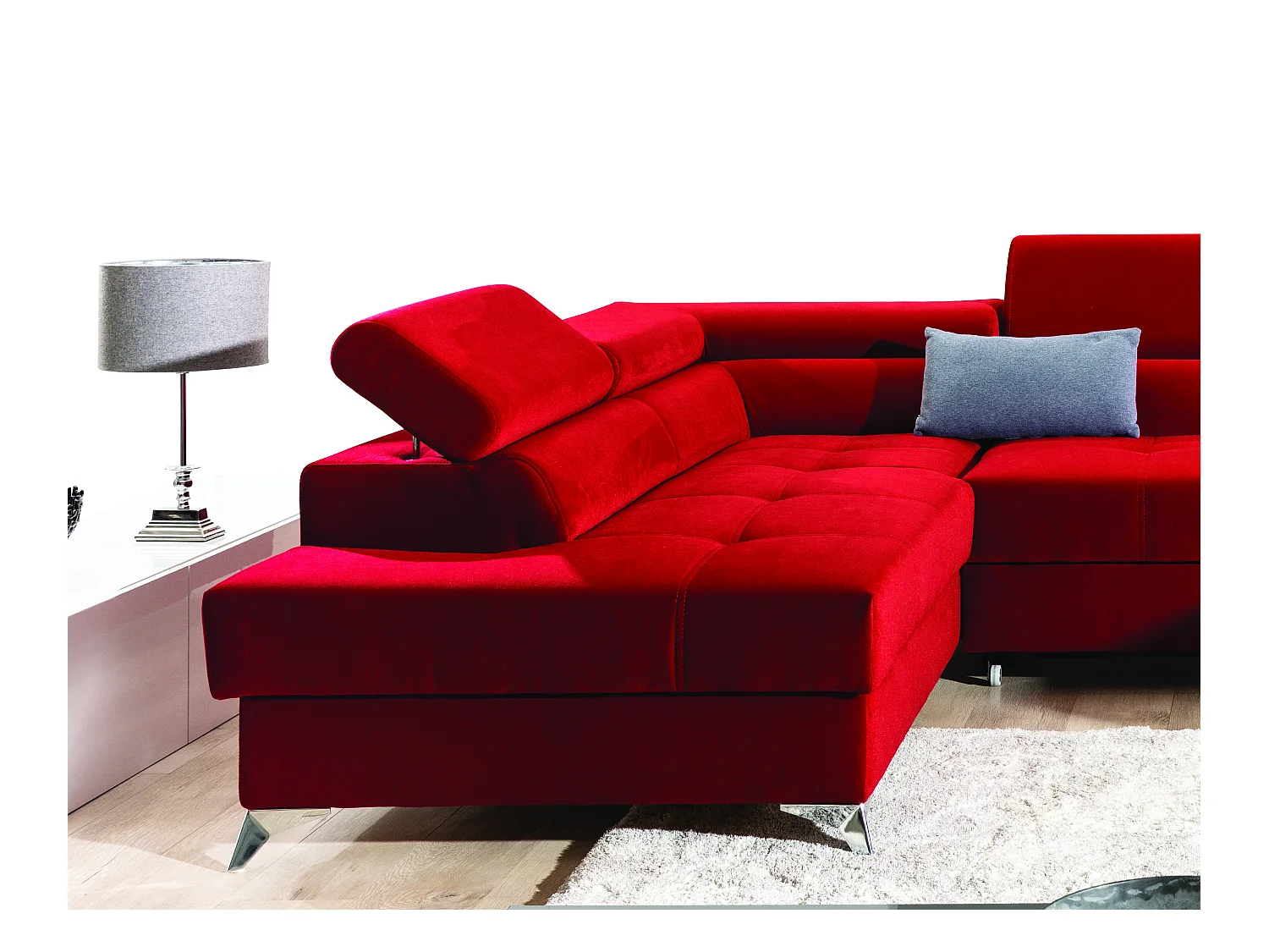 Canapé panoramique convertible tissu noir avec coffre de rangement Triano 342cm-Coffre de rangement à gauche