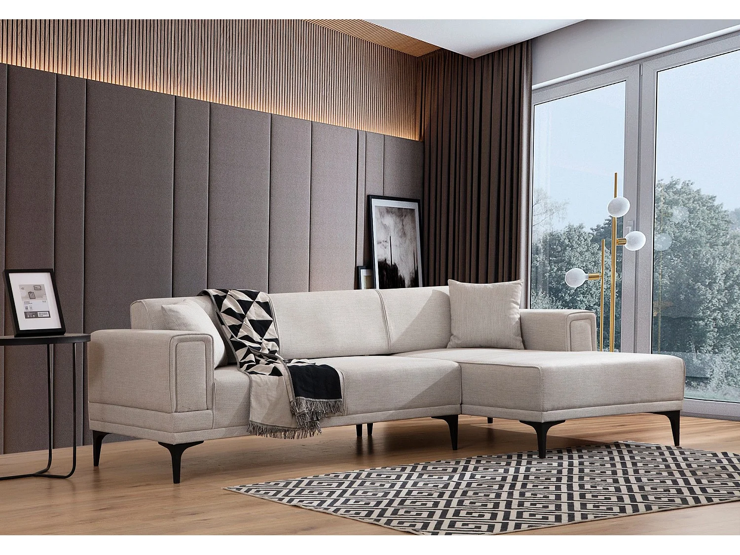 Canapé d'angle convertible méridienne à droite Vertice Tissu toile Beige