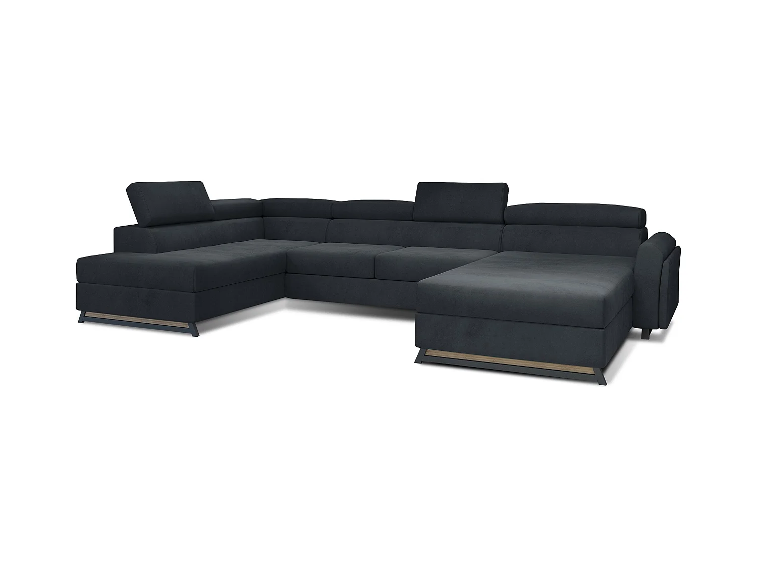 Grand canapé panoramique convertible velours anthracite avec coffre Konba 370cm-Coffre de rangement à gauche