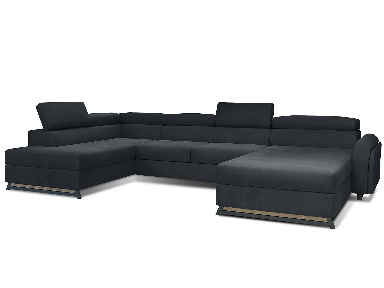 Grand canapé panoramique convertible velours anthracite avec coffre Konba 370cm-Coffre de rangement à gauche