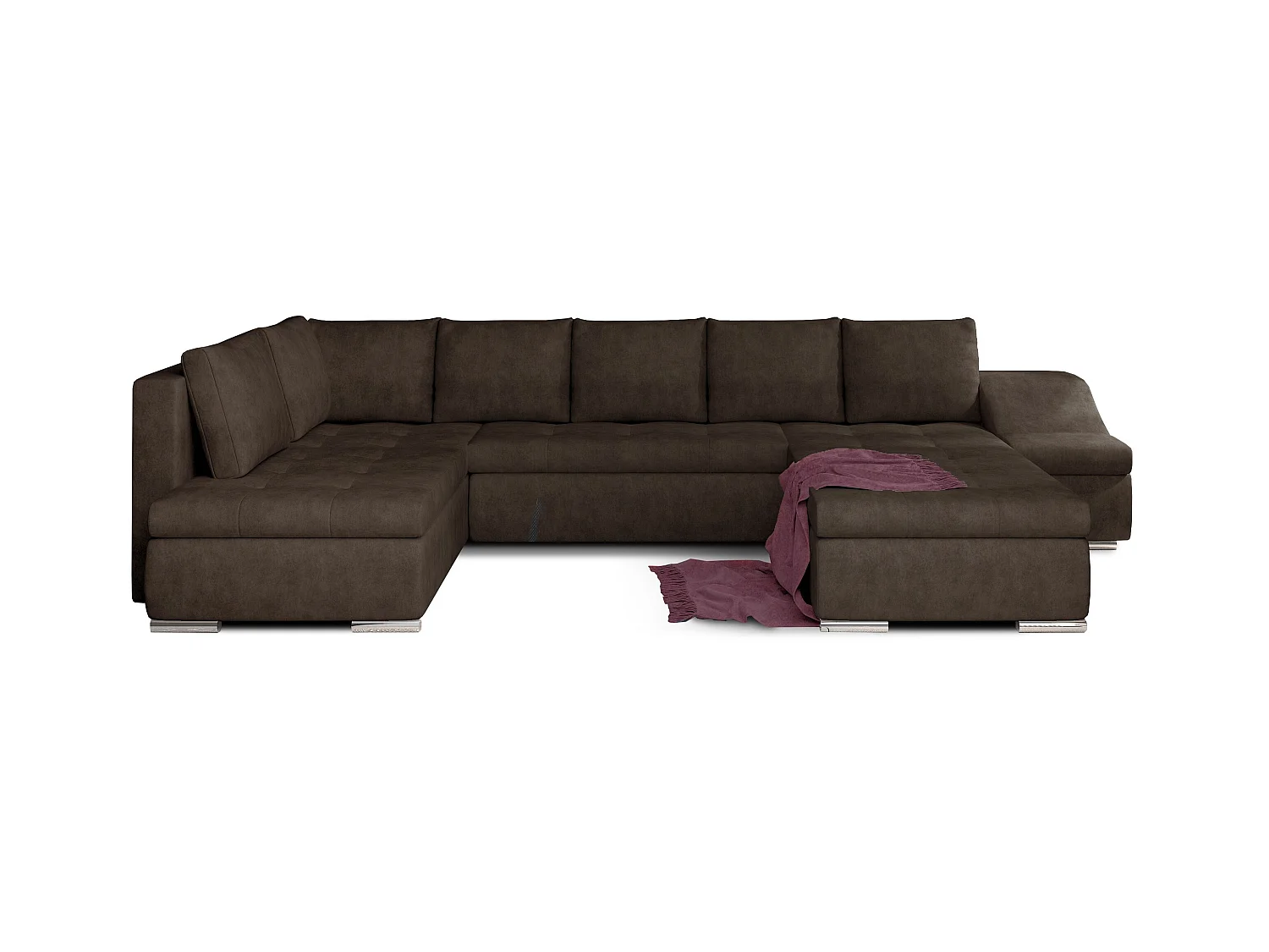 Canapé panoramique convertible tissu marron Jonaz 340cm-Méridienne A droite