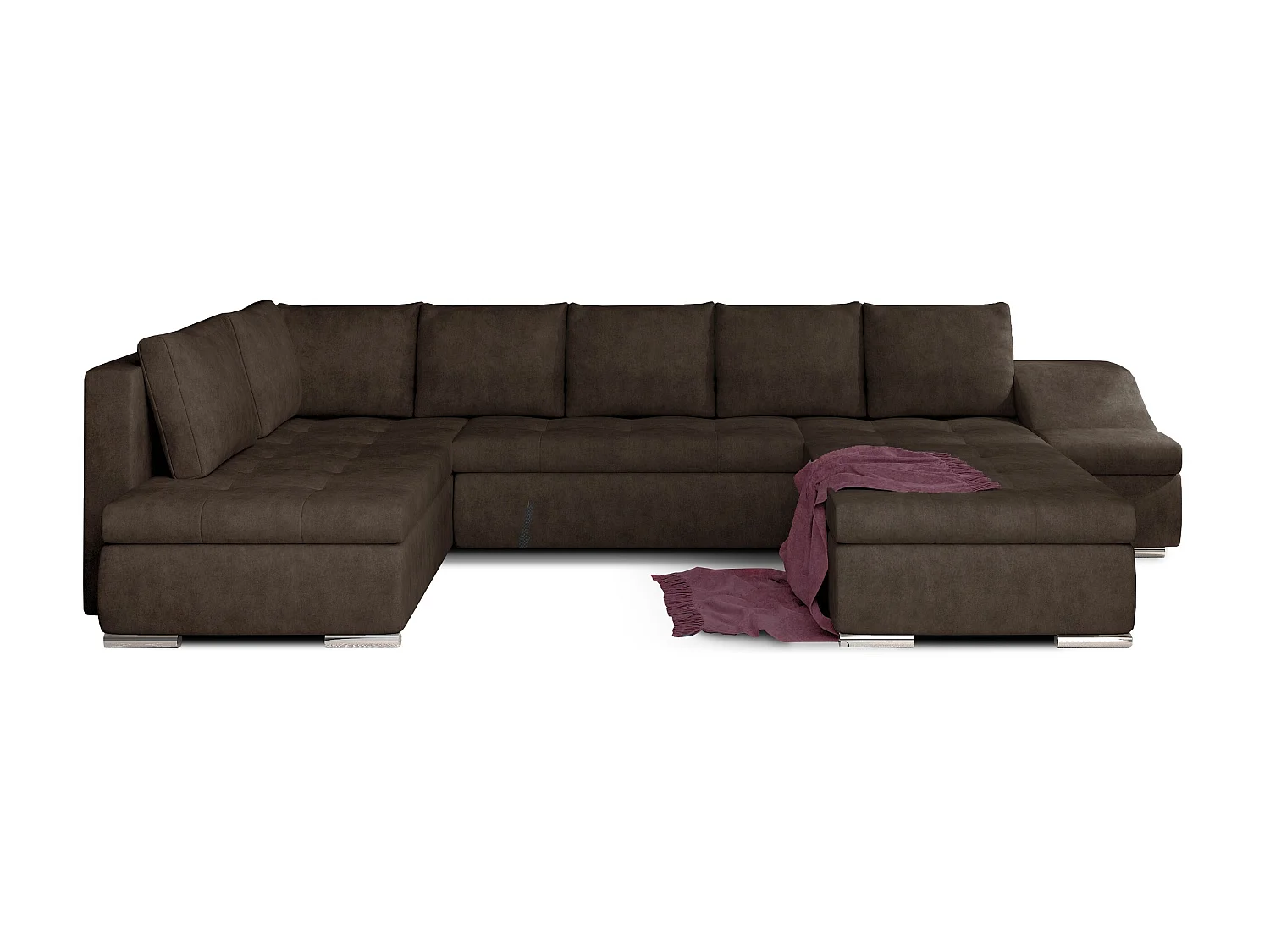 Canapé panoramique convertible tissu marron Jonaz 340cm-Méridienne A droite