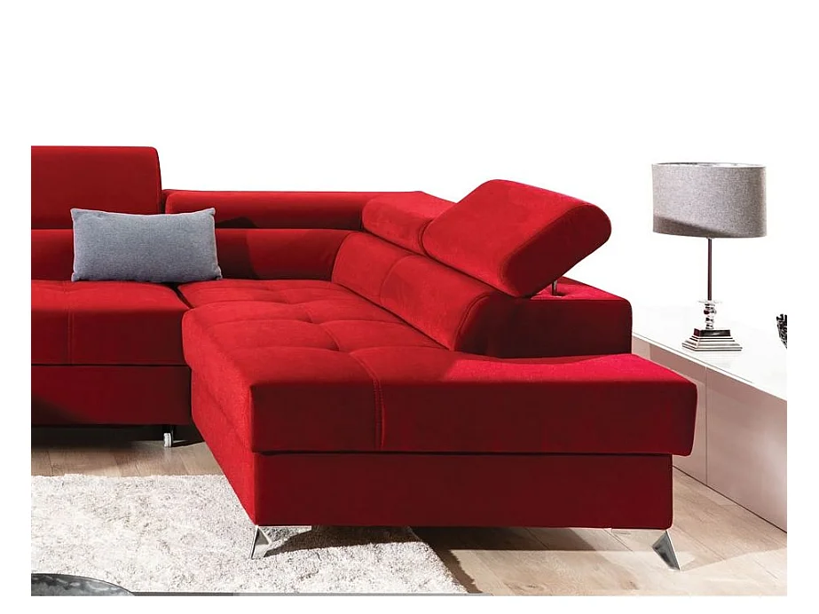Canapé d'angle panoramique convertible 5 places avec coffre en tissu gris