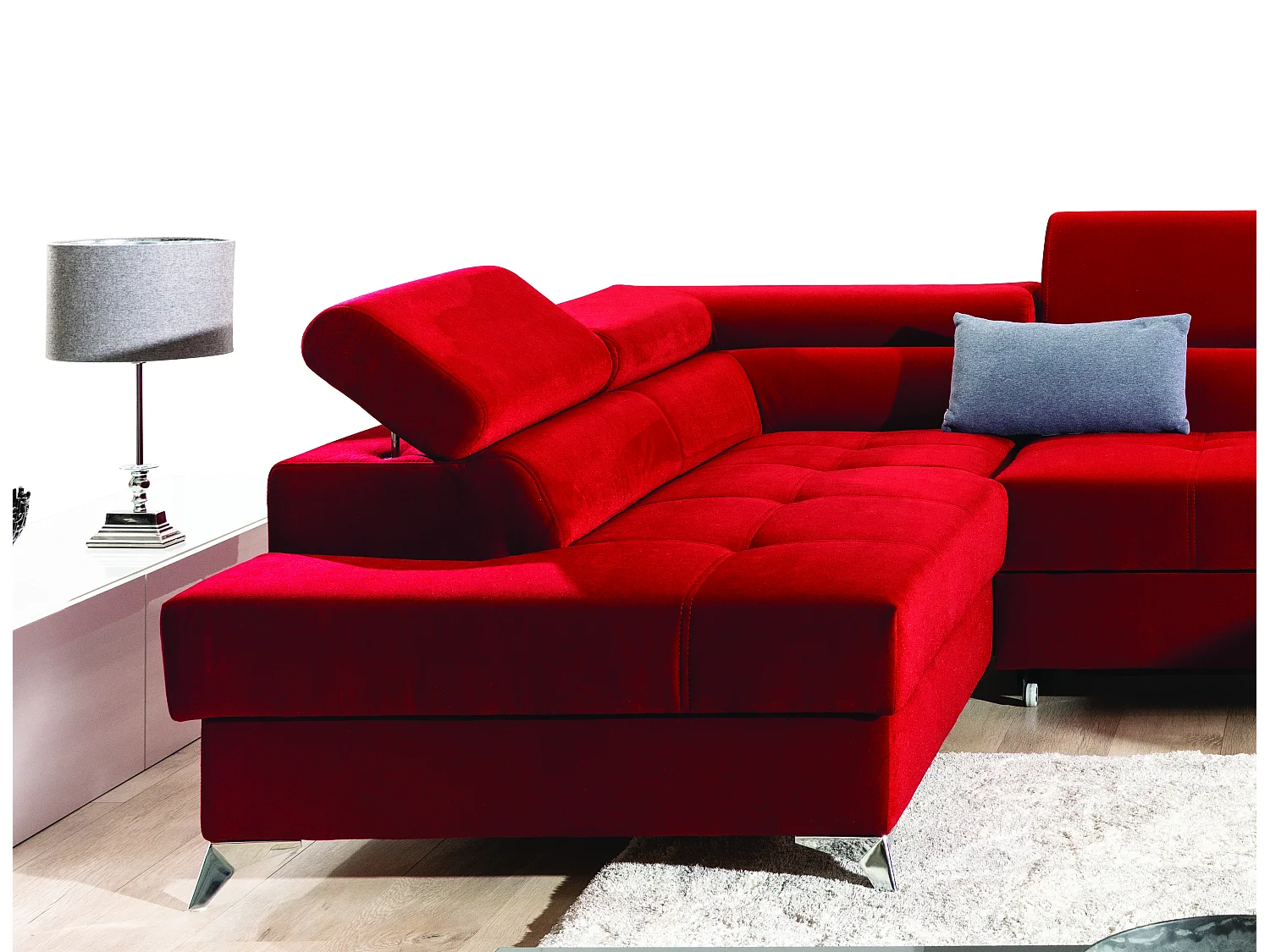 Canapé panoramique convertible velours marron foncé et marron clair avec coffre de rangement Triano 342cm-Coffre de rangement à gauche