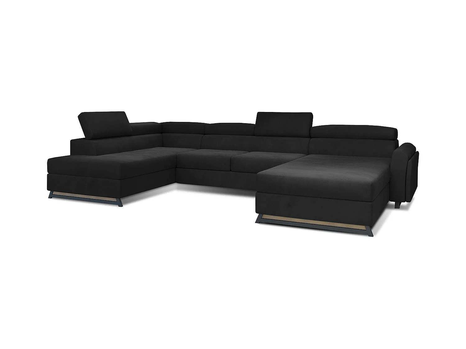 Grand canapé panoramique convertible velours noir avec coffre Konba 370cm-Coffre de rangement à gauche