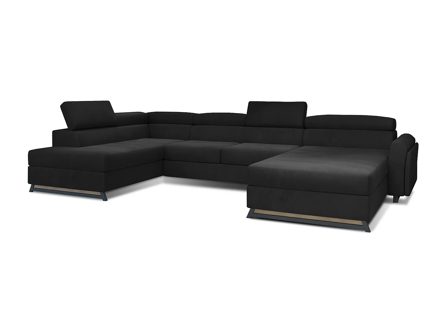 Grand canapé panoramique convertible velours noir avec coffre Konba 370cm-Coffre de rangement à gauche