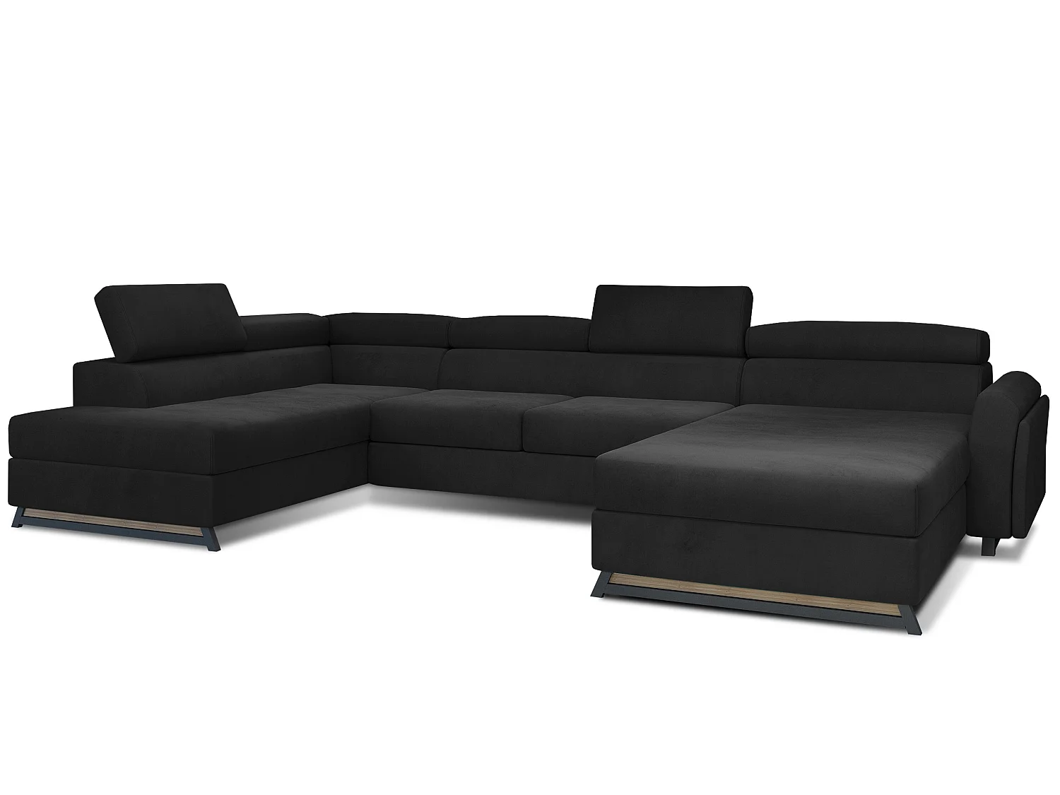 Grand canapé panoramique convertible velours noir avec coffre Konba 370cm-Coffre de rangement à gauche