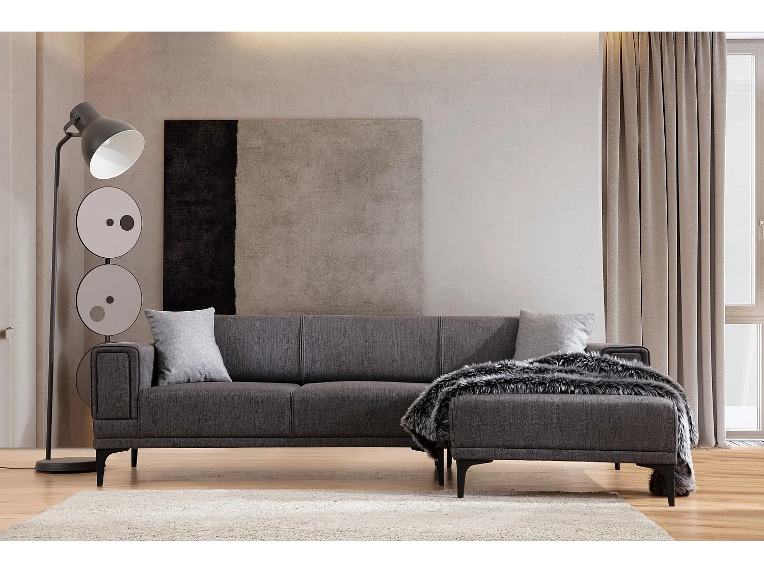 Canapé d'angle convertible méridienne à droite Vertice Tissu toile Gris foncé