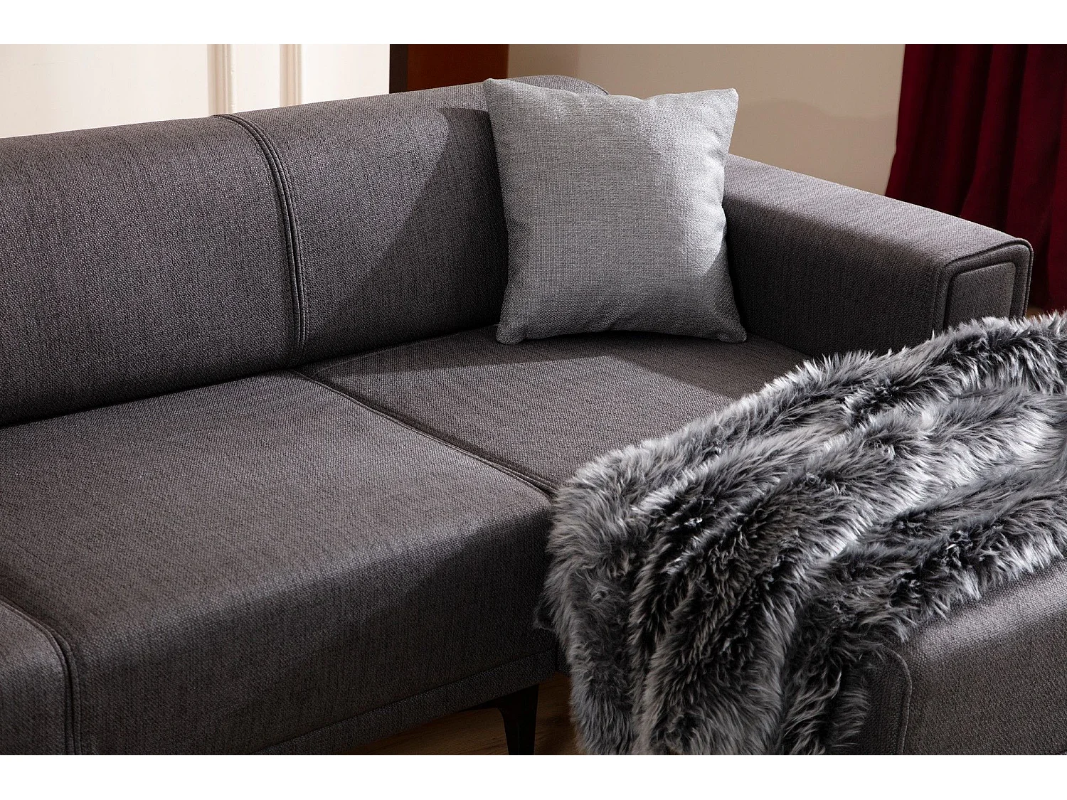 Canapé d'angle convertible méridienne à droite Vertice Tissu toile Gris foncé