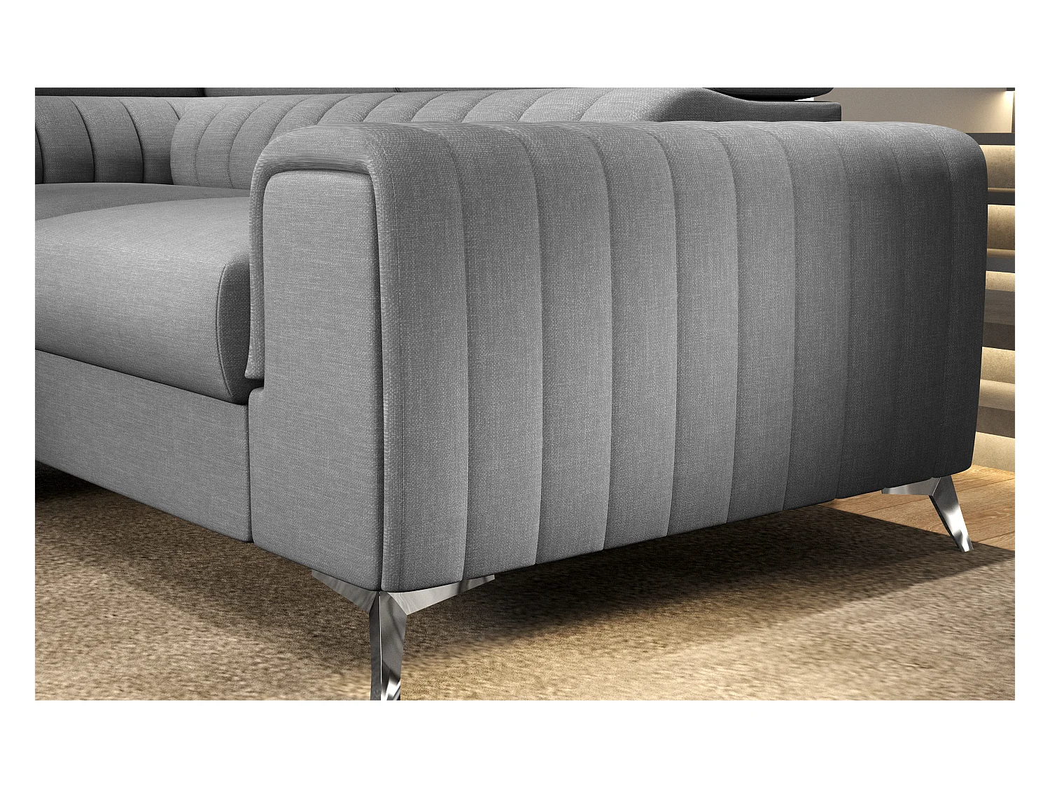 Canapé panoramique convertible tissu vert emeraude avec coffre de rangement Louve 340cm-Coffre de rangement à gauche