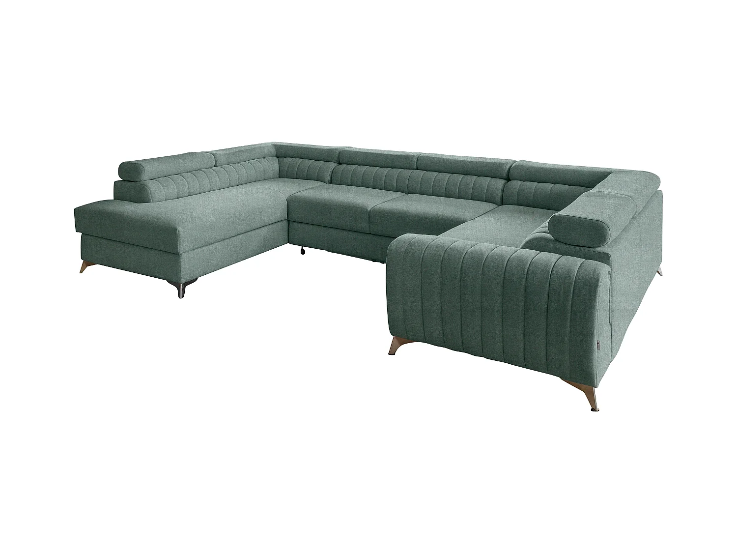 Canapé panoramique convertible tissu vert emeraude avec coffre de rangement Louve 340cm-Coffre de rangement à gauche