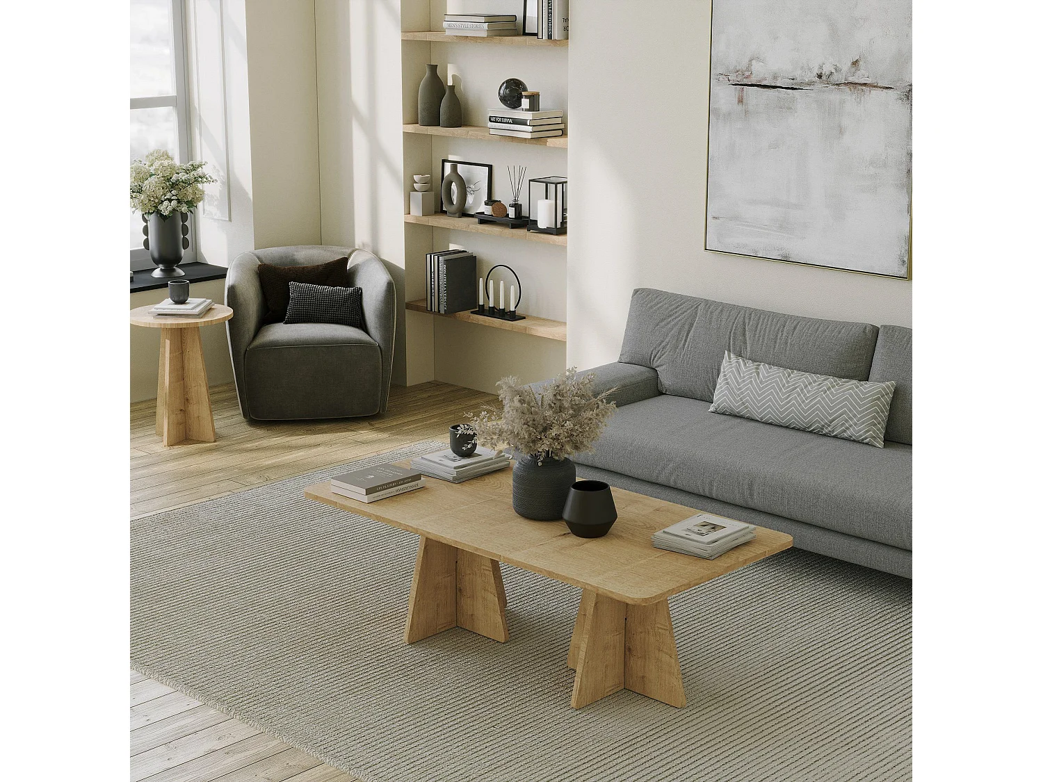 Ensemble meubles de salon moderne Ralio 4 pièces Chêne clair