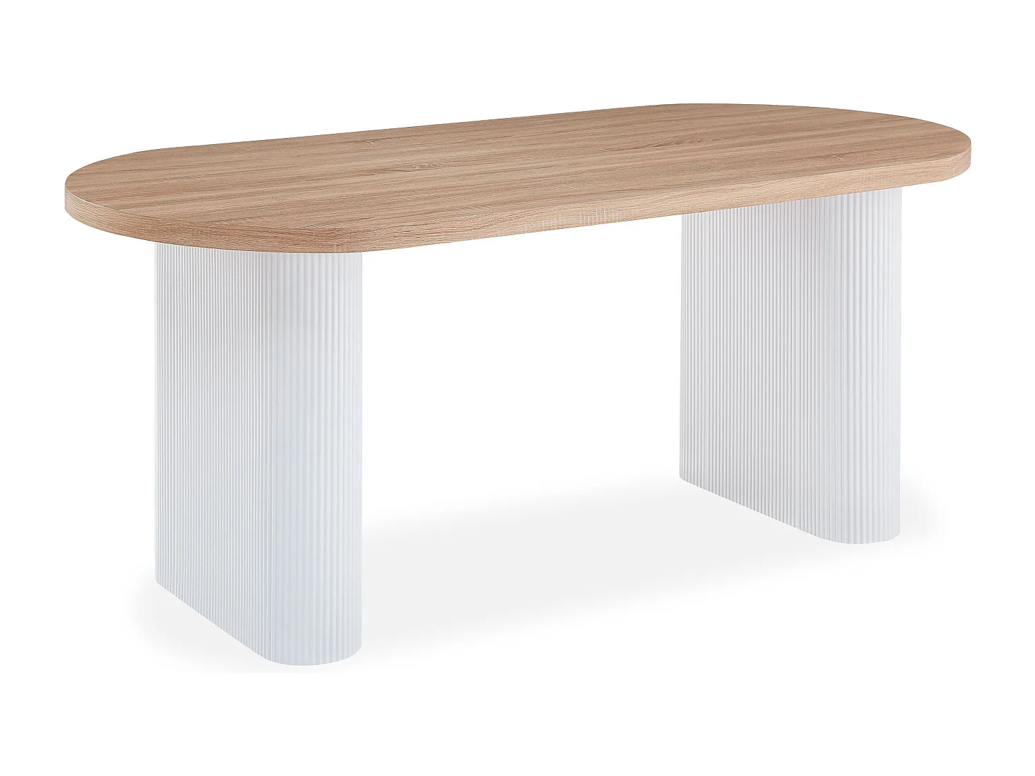 Table ovale Burundi avec pieds design style colonnes Bois Sonoma et Blanc