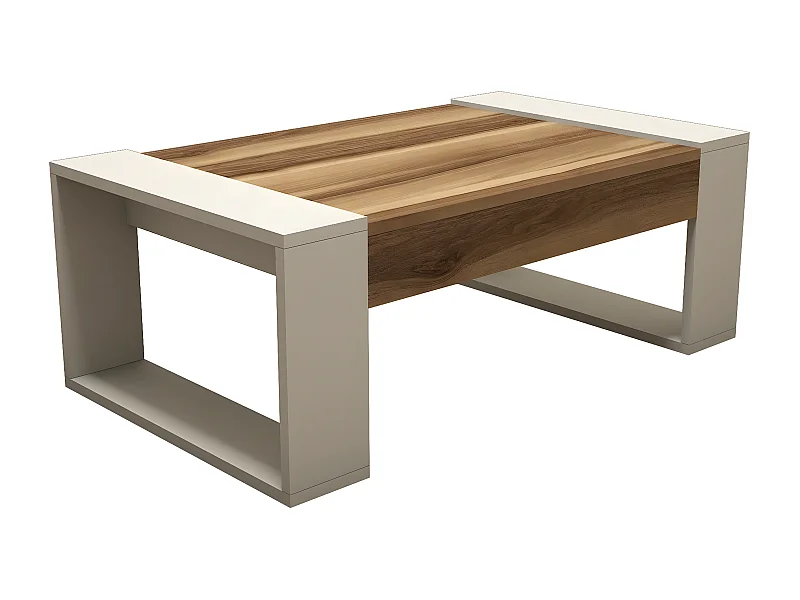 Table basse Maimo L102cm Bois foncé et Blanc crème