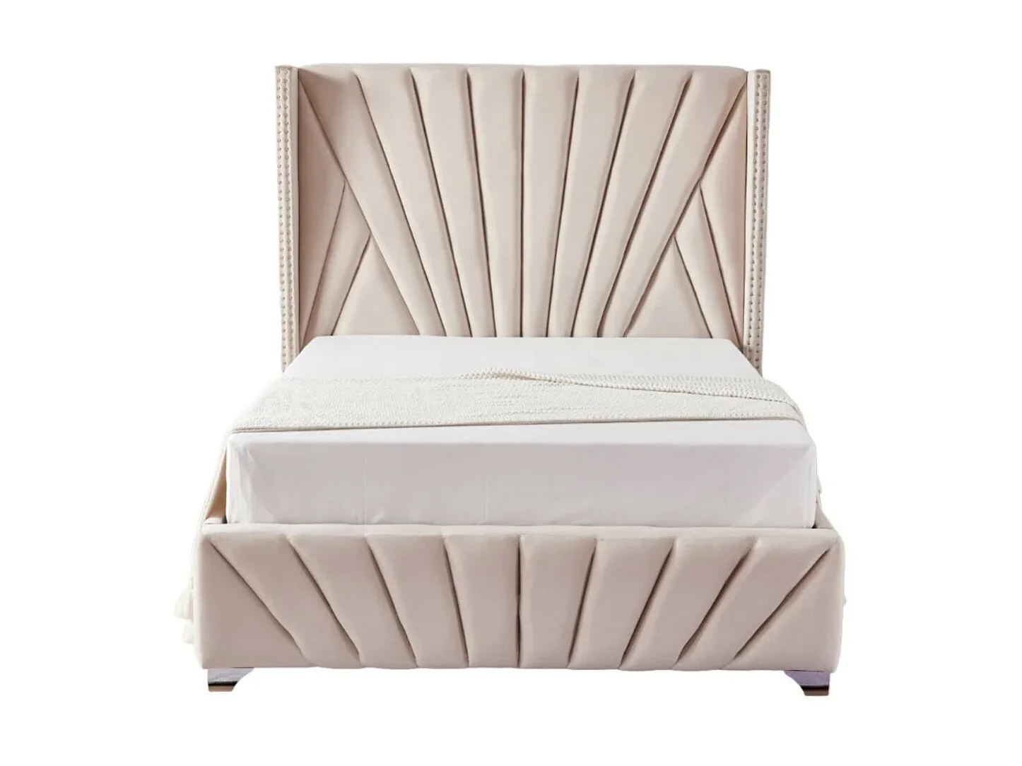 Lit capitonné velours Kalio-Couleur Beige foncé-180x200