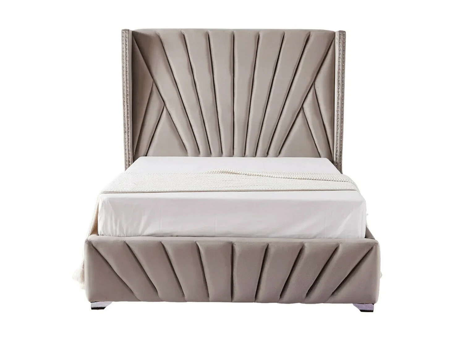 Lit capitonné velours Kalio-Couleur Beige foncé-180x200