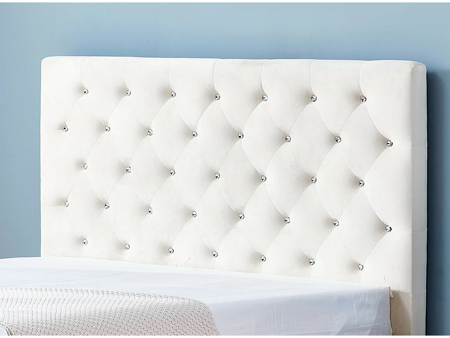 Lit capitonné velours avec boutons scintillants incrustés Luxia-Couleur Blanc-160x200