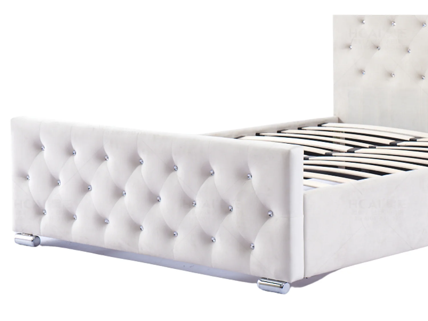 Lit capitonné velours avec boutons scintillants incrustés Luxia-Couleur Blanc-160x200