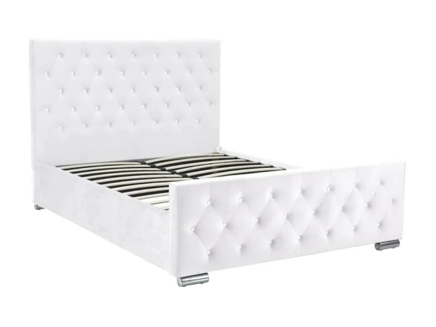 Lit capitonné velours avec boutons scintillants incrustés Luxia-Couleur Blanc-160x200