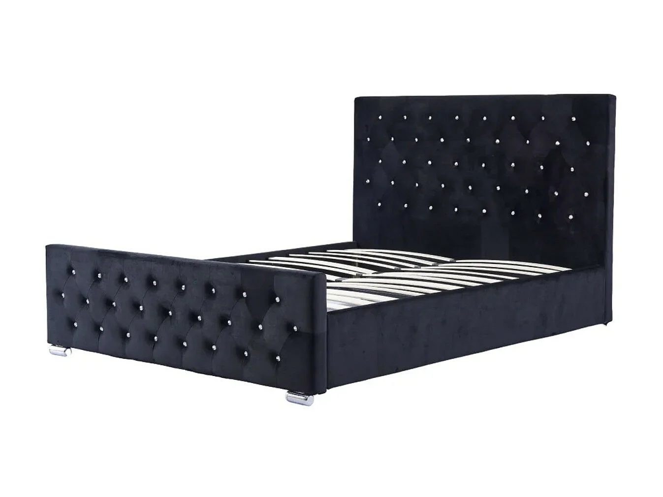 Lit capitonné velours avec boutons scintillants incrustés Luxia-Couleur Blanc-160x200