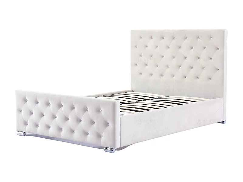 Lit capitonné velours avec boutons scintillants incrustés Luxia-Couleur Blanc-160x200