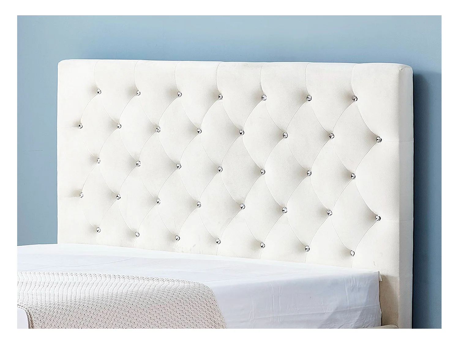 Lit capitonné velours avec boutons scintillants incrustés Luxia-Couleur Blanc-140x190