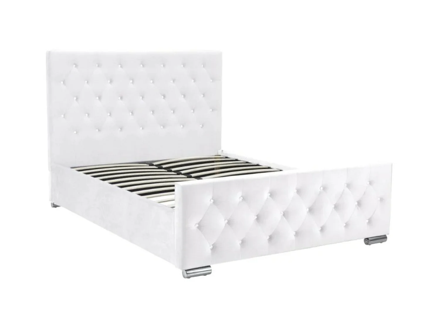 Lit capitonné velours avec boutons scintillants incrustés Luxia-Couleur Blanc-140x190