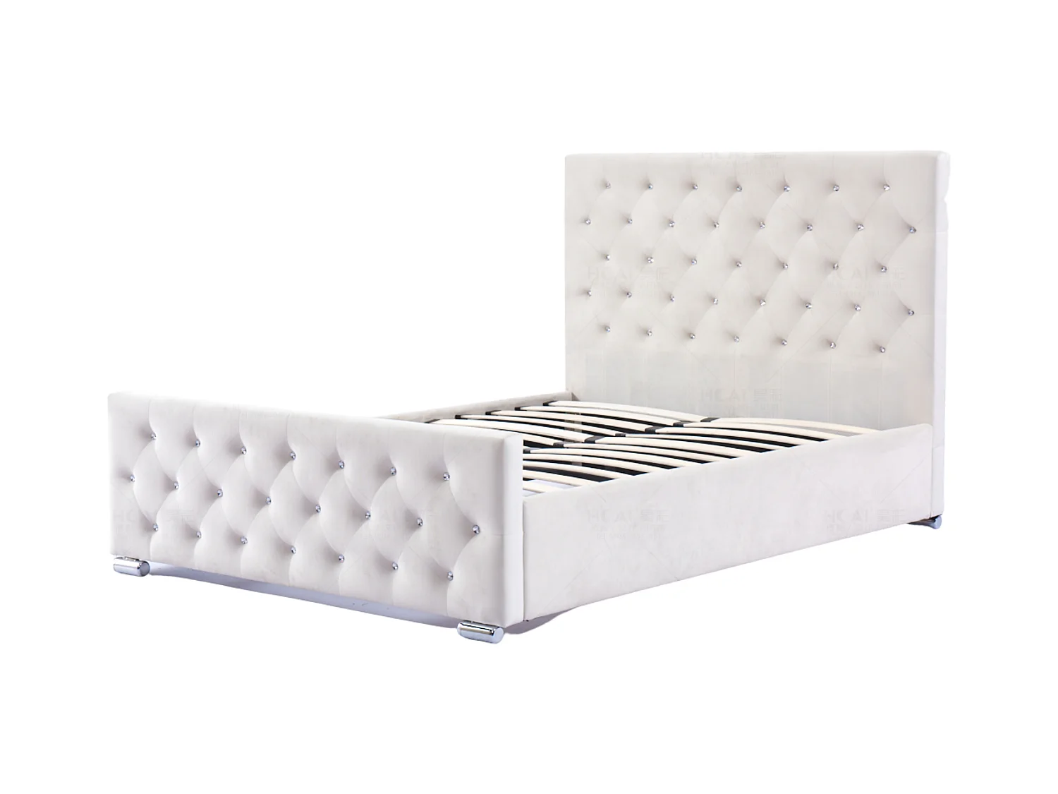 Lit capitonné velours avec boutons scintillants incrustés Luxia-Couleur Blanc-140x190