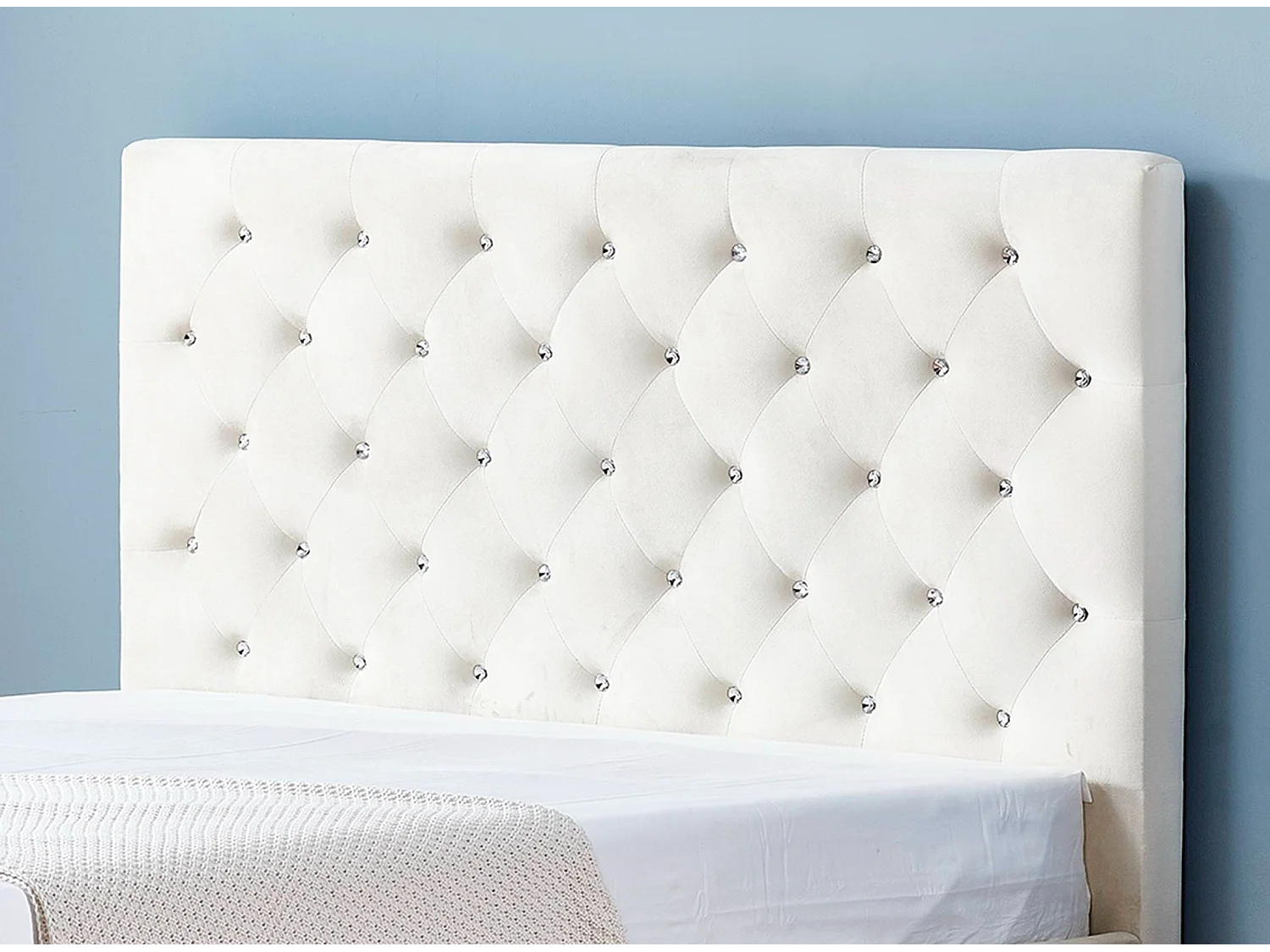 Lit capitonné velours avec boutons scintillants incrustés Luxia-Couleur Blanc-140x190