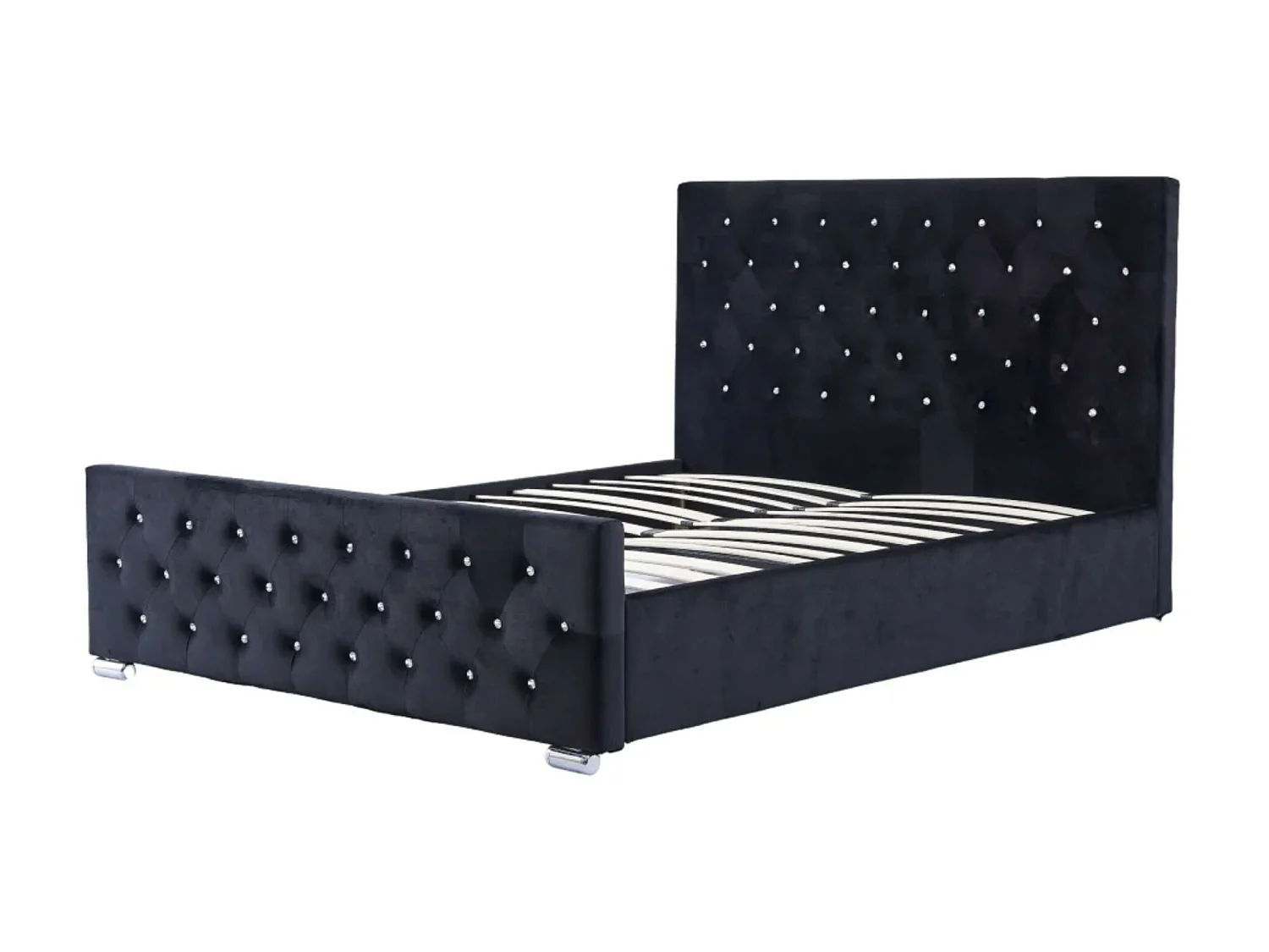 Lit capitonné velours avec boutons scintillants incrustés Luxia-Couleur Blanc-140x190