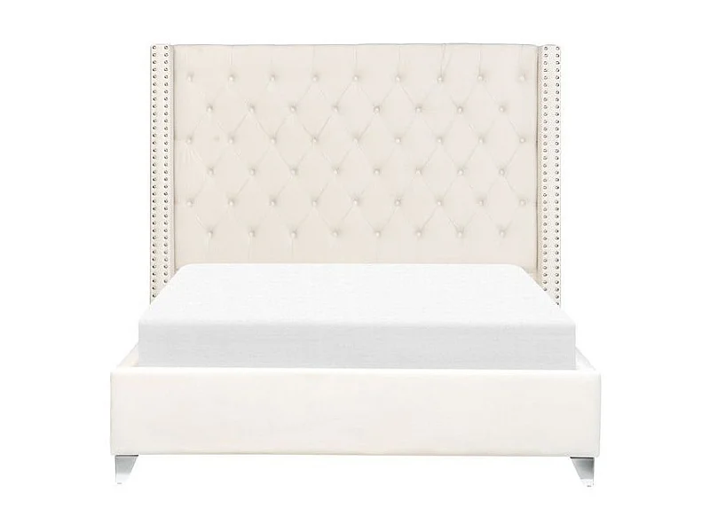 Lit capitonné Chesterfield velours Klouto-Couleur Beige clair-160x200