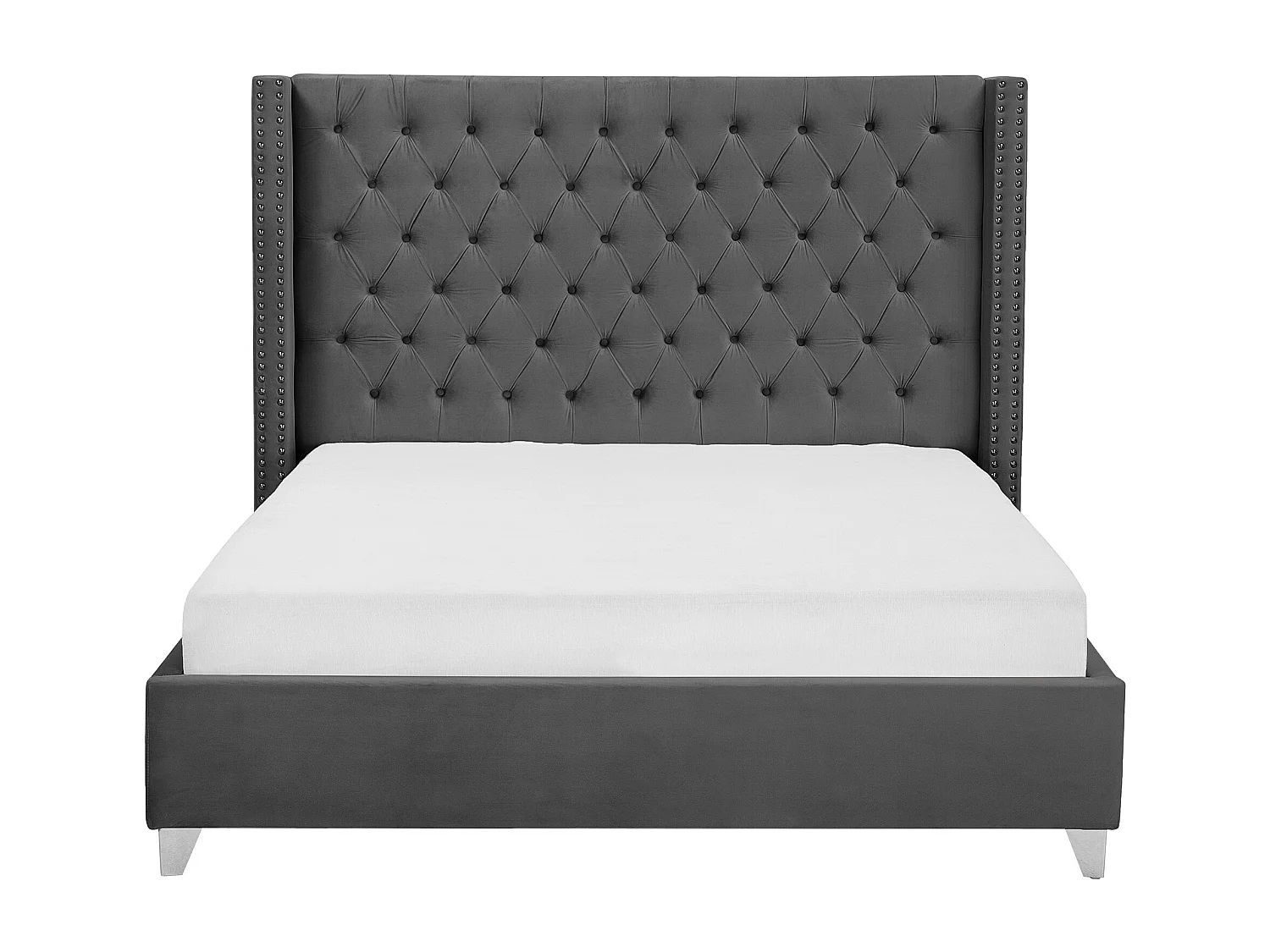 Lit capitonné Chesterfield velours Klouto-Couleur Gris-180x200