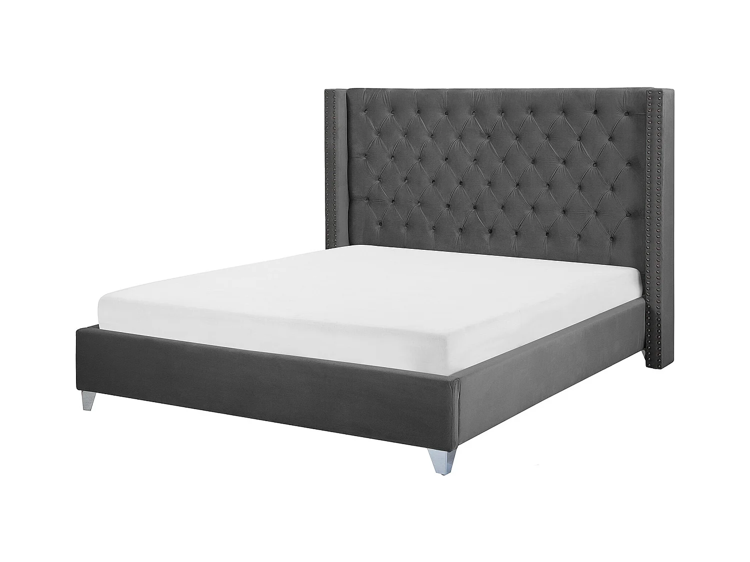 Lit capitonné Chesterfield velours Klouto-Couleur Gris-180x200
