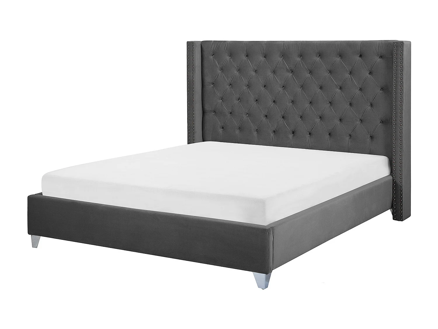 Lit capitonné Chesterfield velours Klouto-Couleur Gris-180x200