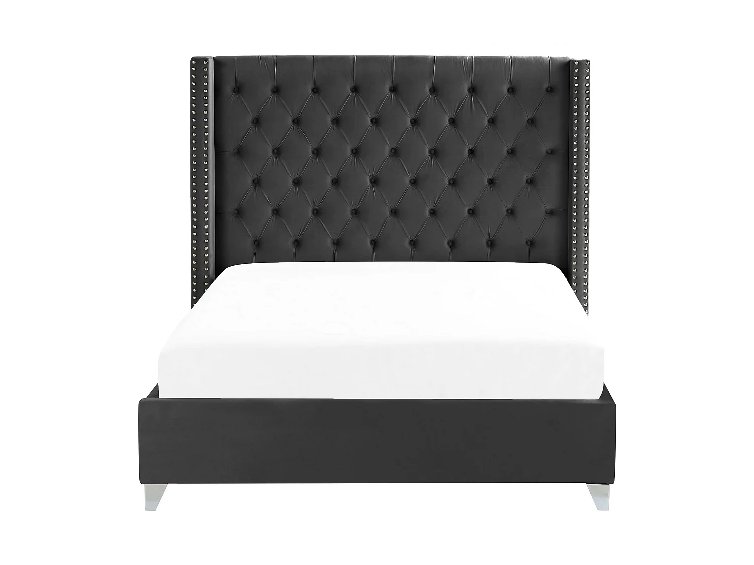 Lit capitonné Chesterfield velours Klouto-Couleur Noir-140x190