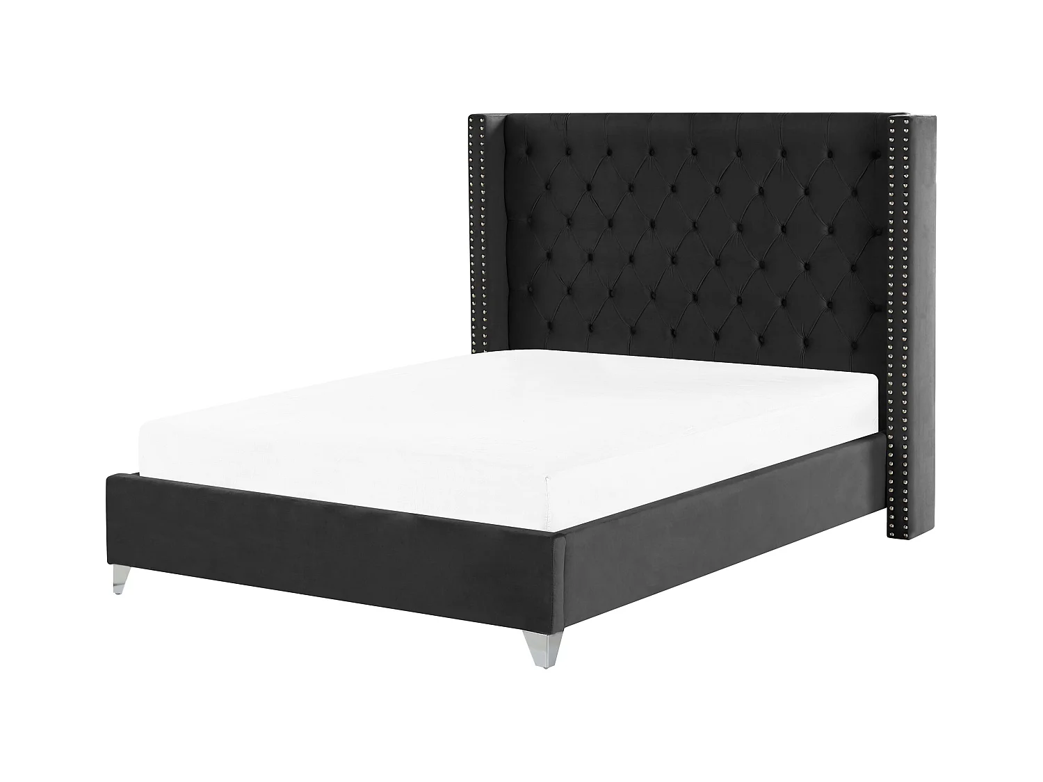 Lit capitonné Chesterfield velours Klouto-Couleur Noir-140x190