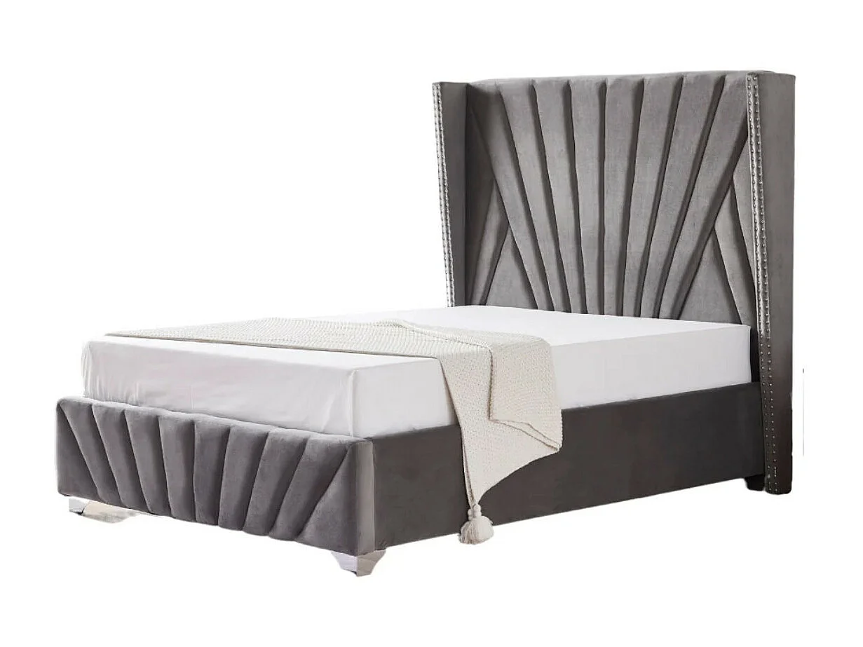 Lit capitonné velours Kalio-Couleur Gris-160x200