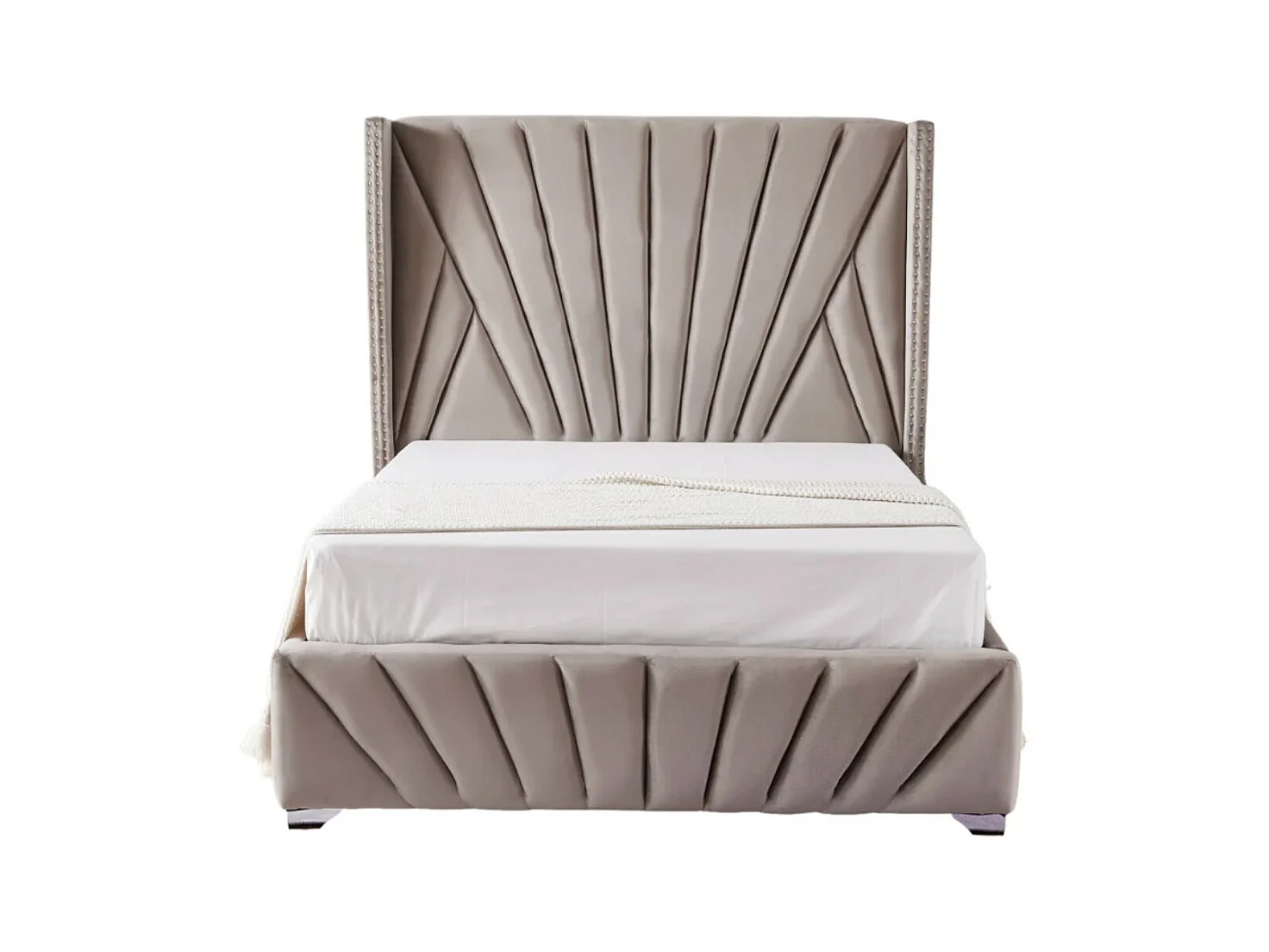 Lit capitonné velours Kalio-Couleur Beige foncé-160x200