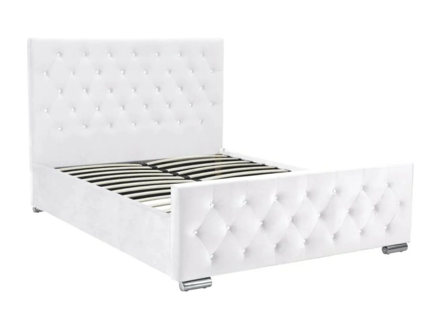 Lit capitonné velours avec boutons scintillants incrustés Luxia-Couleur Gris-140x190