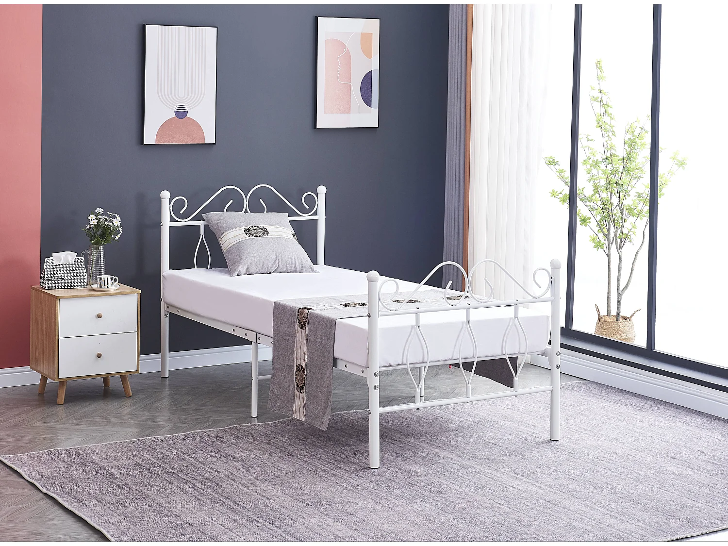 Lit métal Kym-Couleur Blanc-90x190