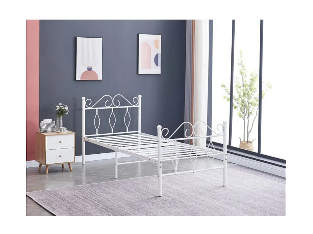 Lit métal Kym-Couleur Blanc-90x190