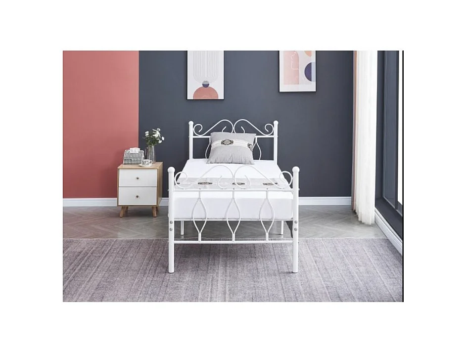 Lit métal Kym-Couleur Blanc-90x190