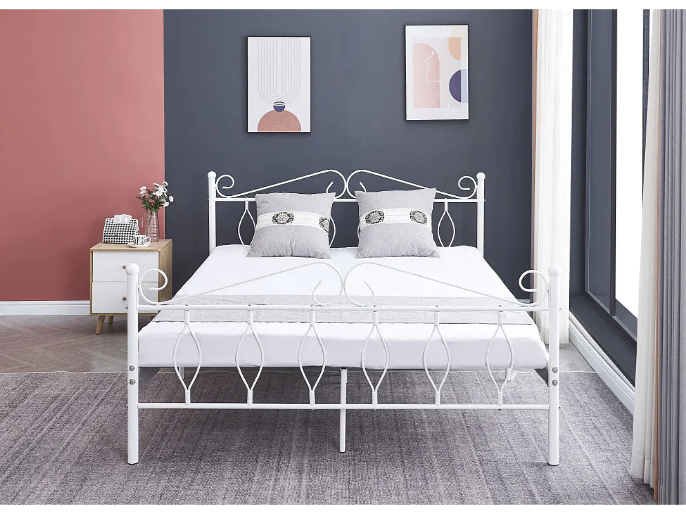 Lit métal Kym-Couleur Blanc-90x190