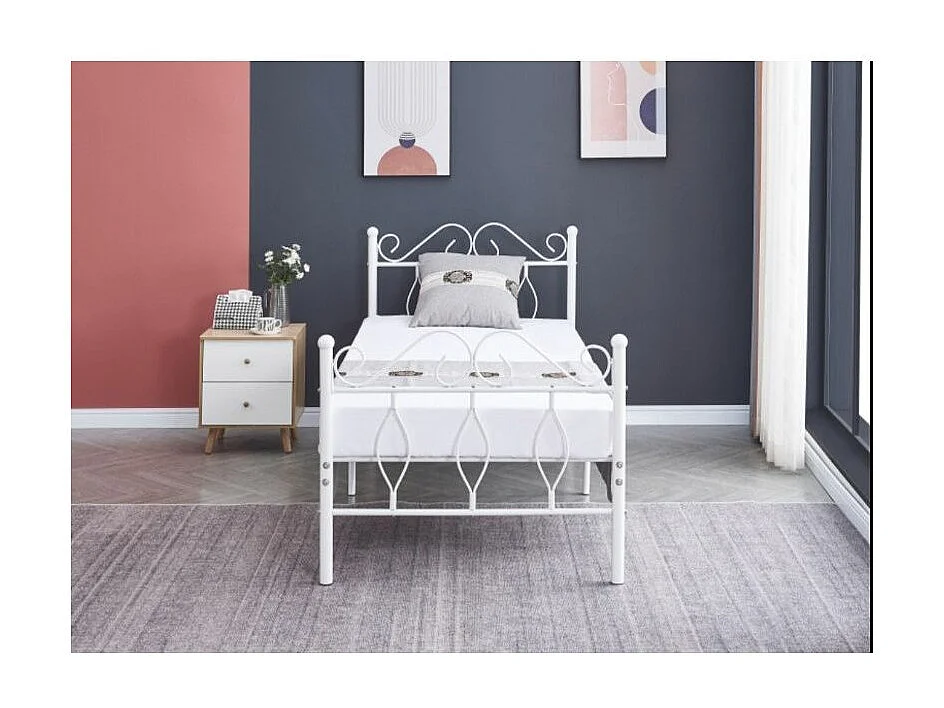 Lit métal Kym-Couleur Blanc-90x190