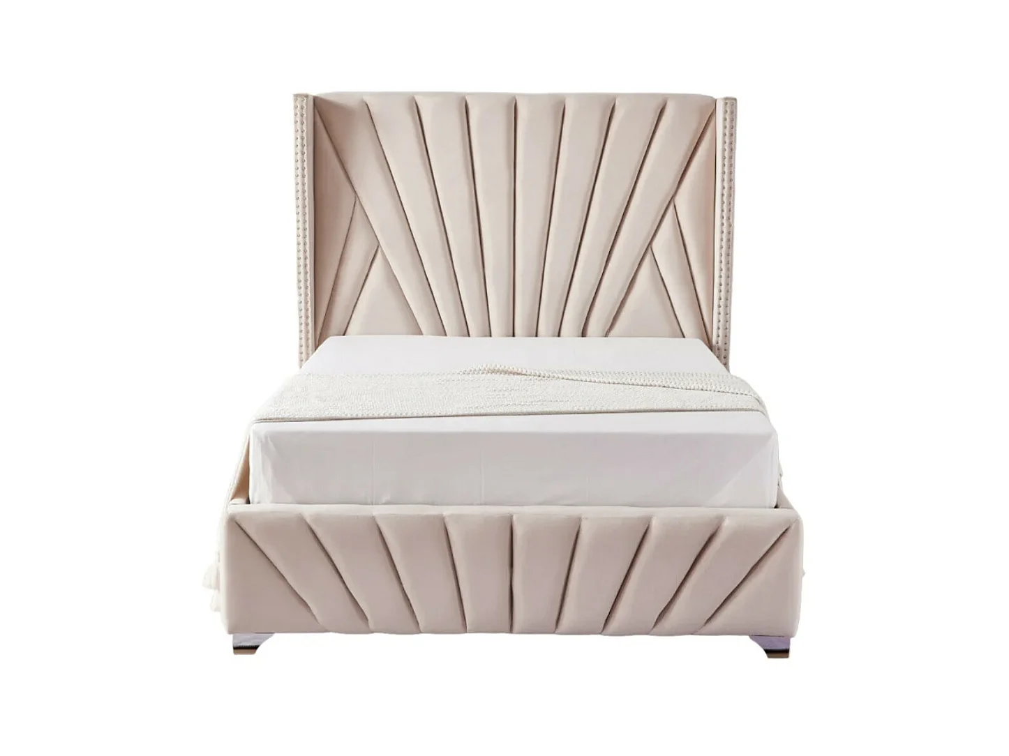 Lit capitonné velours Kalio-Couleur Beige clair-140x190