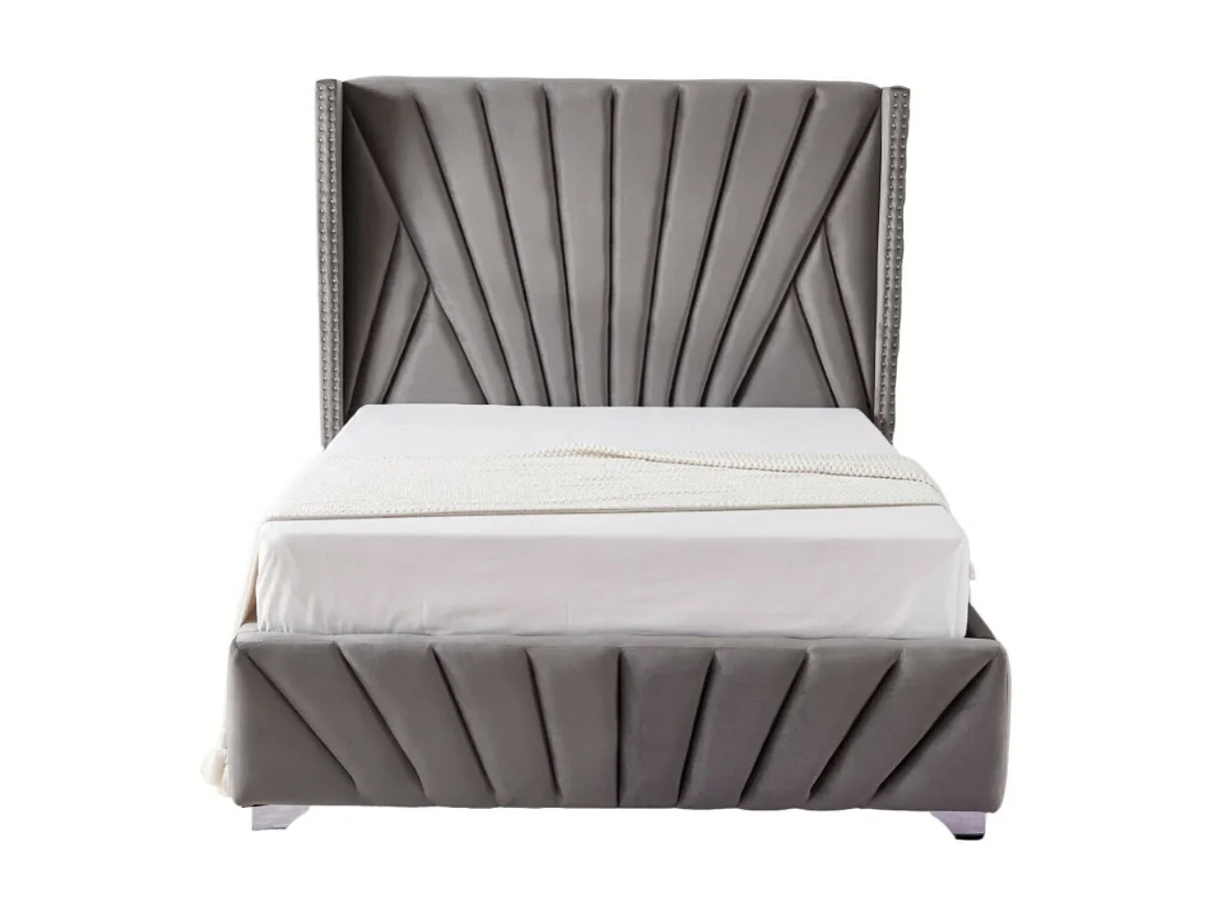 Lit capitonné velours Kalio-Couleur Beige clair-140x190