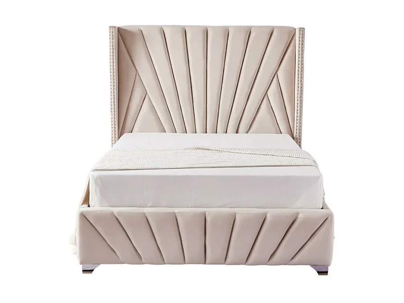 Lit capitonné velours Kalio-Couleur Beige clair-140x190